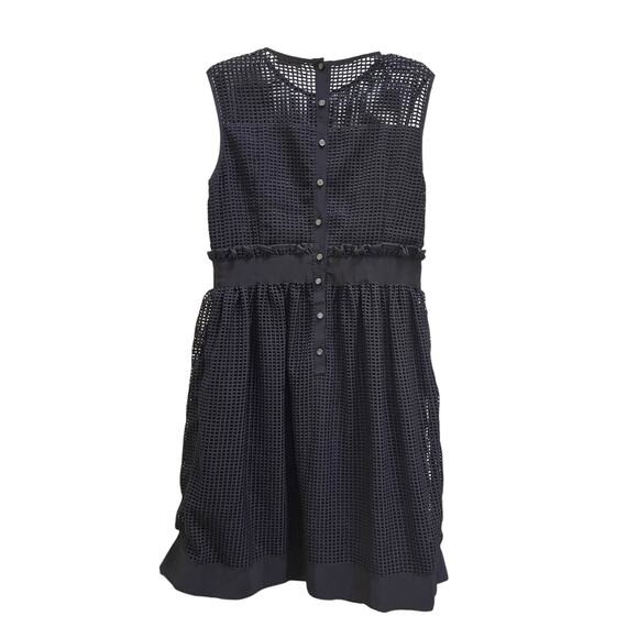 Orla Kiely Black Embroidered Grid Mesh Sleeveless Knee Length Dress Size 8 - Picture 8 of 12